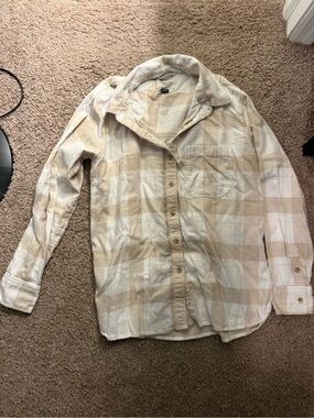 American Eagle Outfitters Beige Plaid Button-Down Shirt